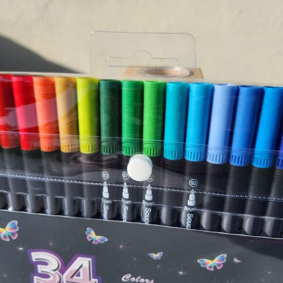 NEW Art Supplies Brush Markers Pens for Adult Coloring Books School 34 Count Dua - Picture 7 of 13